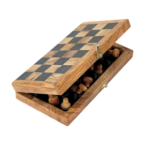 Handmade Olive Wood Chess Set – Foldable, Unique Rustic De..