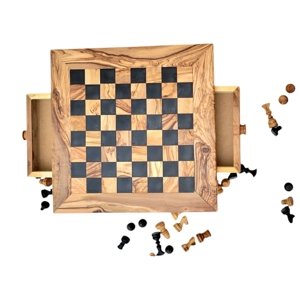 Squared Wooden Chess Set with Handmade Olive Wood and blac..