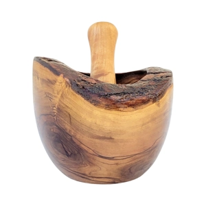 Handmade Olive Wood Mortar and Pestle, Rustic Wooden Grinder for Spices, Herbs, and