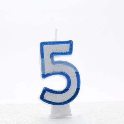 Blue Number 5 Candle