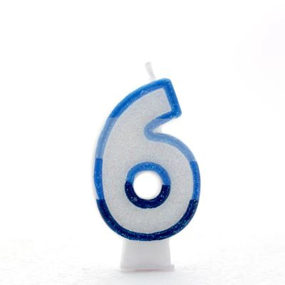 Blue Number 6 Candle