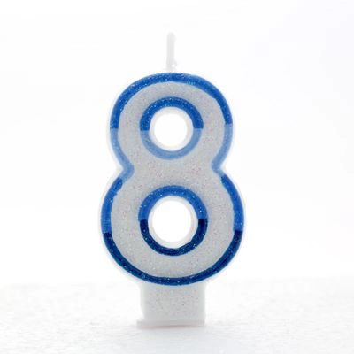 Blue Number 8 Candle
