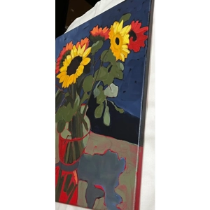 Sunflowers in Glass Vase on 16x20 Canvas