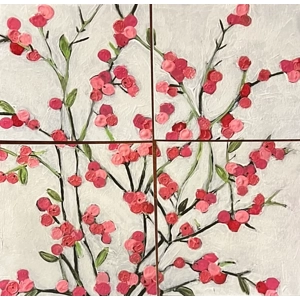 4 Piece Pink Berries Floral Painting