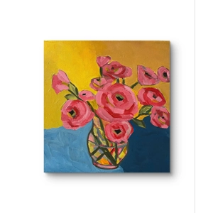 Pink Flowers Floral Painting art on 10x10 Canvas