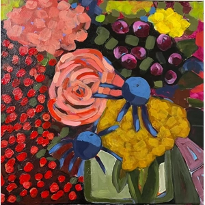 Floral Arrangement Floral Painting in glass vase on 14x14 Canvas