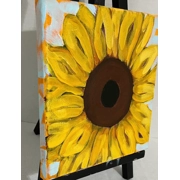 Sunny Sunflower Floral Painting  on 8x8 Canvas