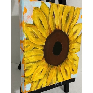 Sunny Sunflower Floral Painting  on 8x8 Canvas