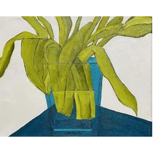 Turquoise vase with Greenery Floral Painting on 14x11 Canvas