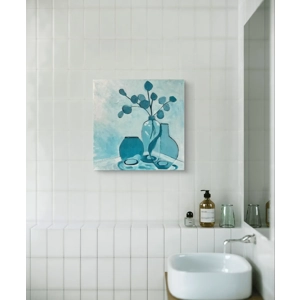 Beautiful Blue Floral Painting in Glass Vases on 8x8 Canvas