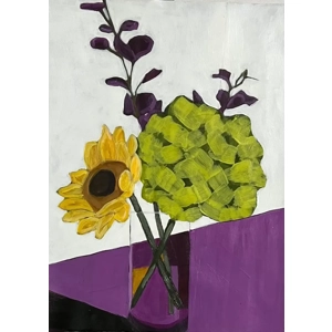 Sunflower/Hydrangea  Floral Painting on 9x12 Art Paper Not Framed