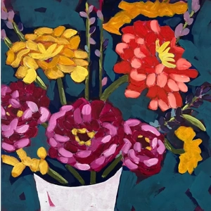 Zinnias Floral Painting on 14x14 Canvas