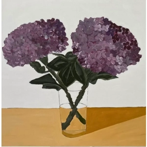 Purple Hydrangea Painting in a glass vase on 16x20 Canvas