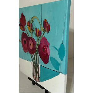 Ranunclunus  Floral Painting in glass vase on 16x20 Canvas