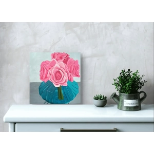 Pink Rose Painting on 14x14 Canvas Wall Art