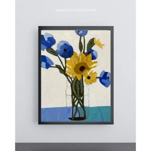 Blue and Yellow Floral Art Print 8x10