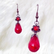 Red Flower Drop Down Earrings