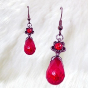 Red Flower Drop Down Earrings