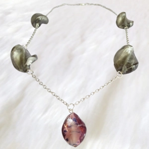 Silver Fused Crystal Glass Stone Necklace