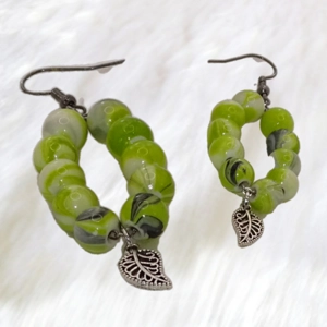 Green Silver Tibetan Pendant Earrings