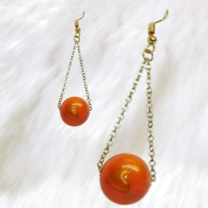 Orange Dangle Gold Earrings