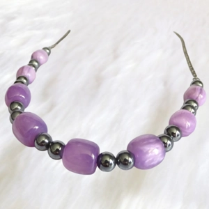 Unique Purple Stone Marble Statement Dark Grey Necklace