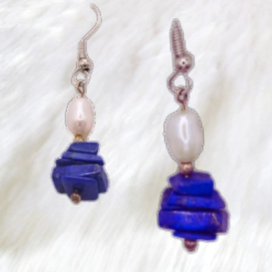 Blue Gemstone Chip Pearl Earrings