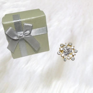 Silver Flower Diamante Brooch
