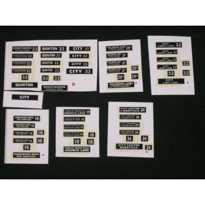 Set 3 Birmingham Destination Blinds 1.76th/00 Scale