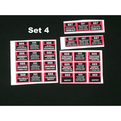 Set 4 London Transport Trolleybus Destination Blinds 1.76th/00 Scale