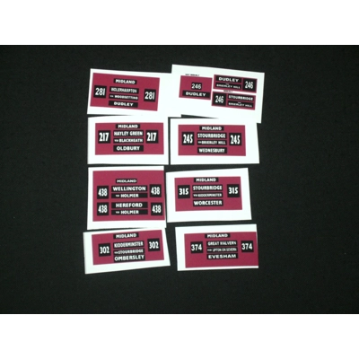 Set 7 Midland Red Destination Blinds 1/76th 00 Scale