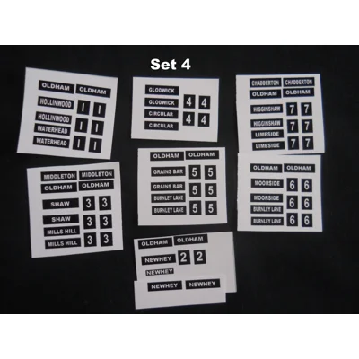Set 4 Oldham Destination Blinds 1/76th Scale