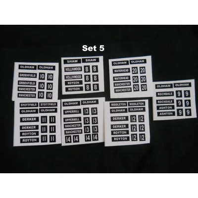 Set 5 Oldham Destination Blinds 1/76th Scale