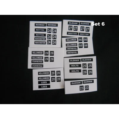 Set 6 Oldham Destination Blinds 1/76th Scale
