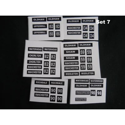 Set 7 Oldham Destination Blinds 1/76th Scale
