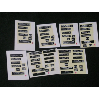 Set 5 Birmingham Bus Destination Blinds 1.76th/00 Scale