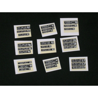 Set 8 Birmingham Trolleybus Destination Blinds 1.76th/00 Scale