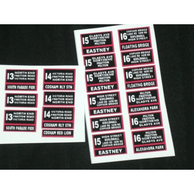 Set 3 Portsmouth Trolleybus Destination Blinds 1.76th/00 Scale