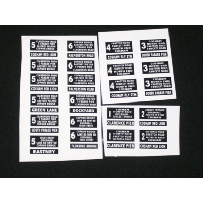 Set 1 Portsmouth Trolleybus Destination Blinds 1.76th/00 Scale