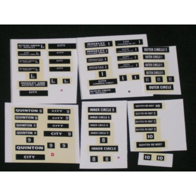 Set 1 Birmingham Bus Destination Blinds 1/76th/00 Scale