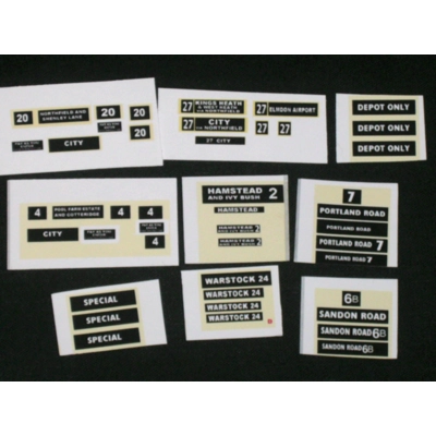 Set 7 Birmingham Bus Destination Blinds 1.76th/00 Scale