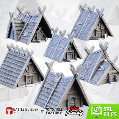 Viking Dwarf Village Houses - 28mm - Txarli Factory
