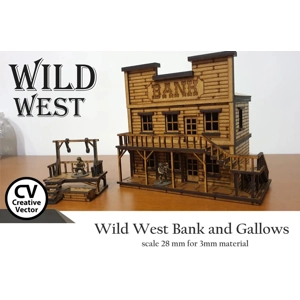 Wild West Bank + Gallows in scale 28mm (1:56) MDF Wild West Bank + Gallows in scale 28mm (1:56) MDF