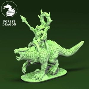 Reptilian Hero on Behemosaur - Lizards - 10mm - Forest Dragon