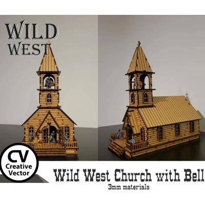 Wild West Church with Bell in scale 28mm (1:56) MDF Wild West Church with Bell in scale 28mm (1:56) MDF