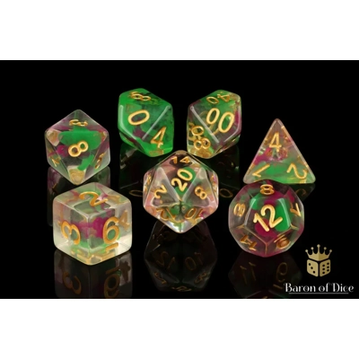 Lime & Pink RPG Dice Set - 7 Pieces - Baron of Dice Lime & Pink RPG Dice Set - 7 Pieces - Baron of Dice