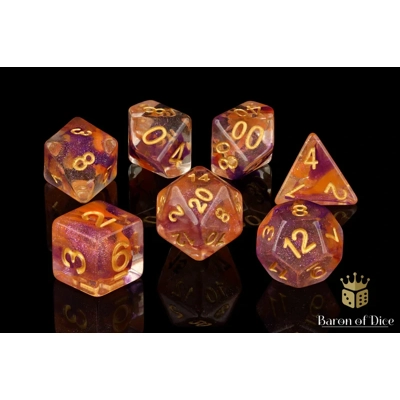 Orange & Purple RPG Dice Set - 7 Pieces - Baron of Dice Orange & Purple RPG Dice Set - 7 Pieces - Baron of Dice