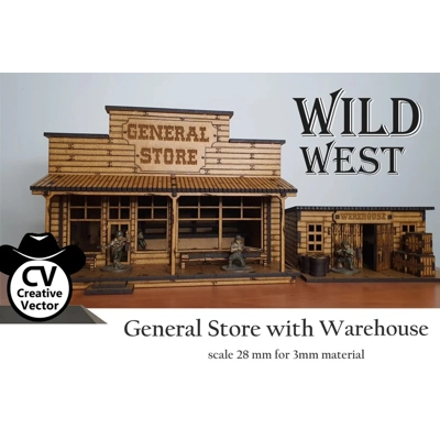 Wild West General Store with Warehouse in scale 28mm (1:56) Wild West General Store with Warehouse in scale 28mm (1:56)