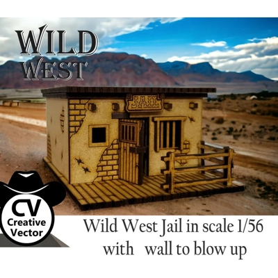 Wild West Jail with Eplosive wall in scale 28mm (1:56) MDF