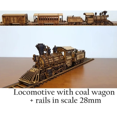 Wild West Locomotive & Coal Wagon in scale 28mm (1:56) MDF Wild West Locomotive & Coal Wagon in scale 28mm (1:56) MDF